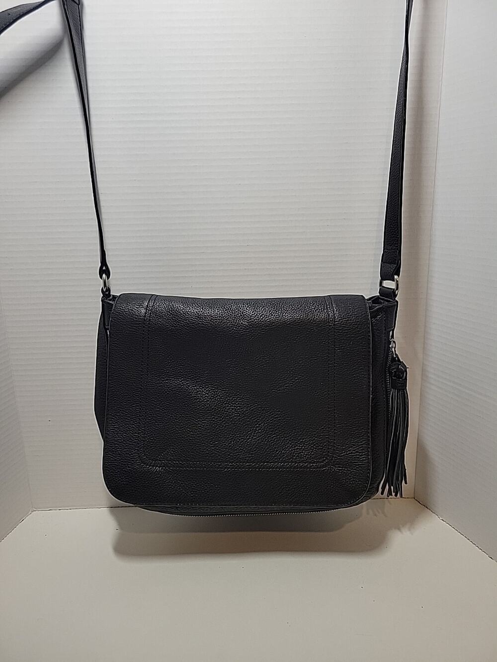 Sanctuary Manhattanville Black Leather Crossbody Messenger Bag Expand Fringe